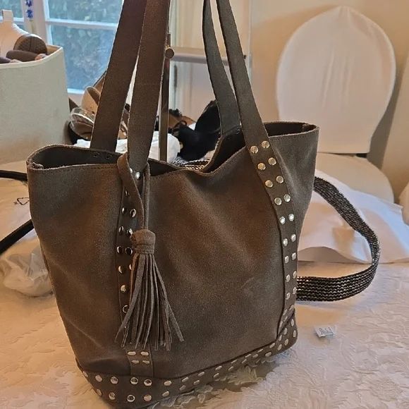 Chic Studded Tote Bag in Taupe - Picture 2 of 5